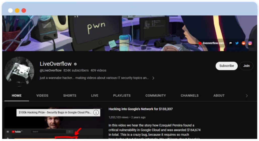 LiveOverflow YouTubeチャンネル