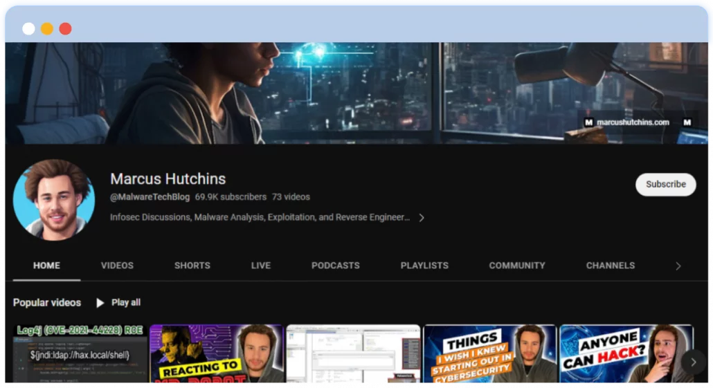 MalwareTech YouTubeチャンネル