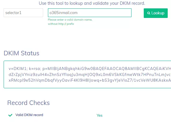 DKIMのselector1は正常に機能している